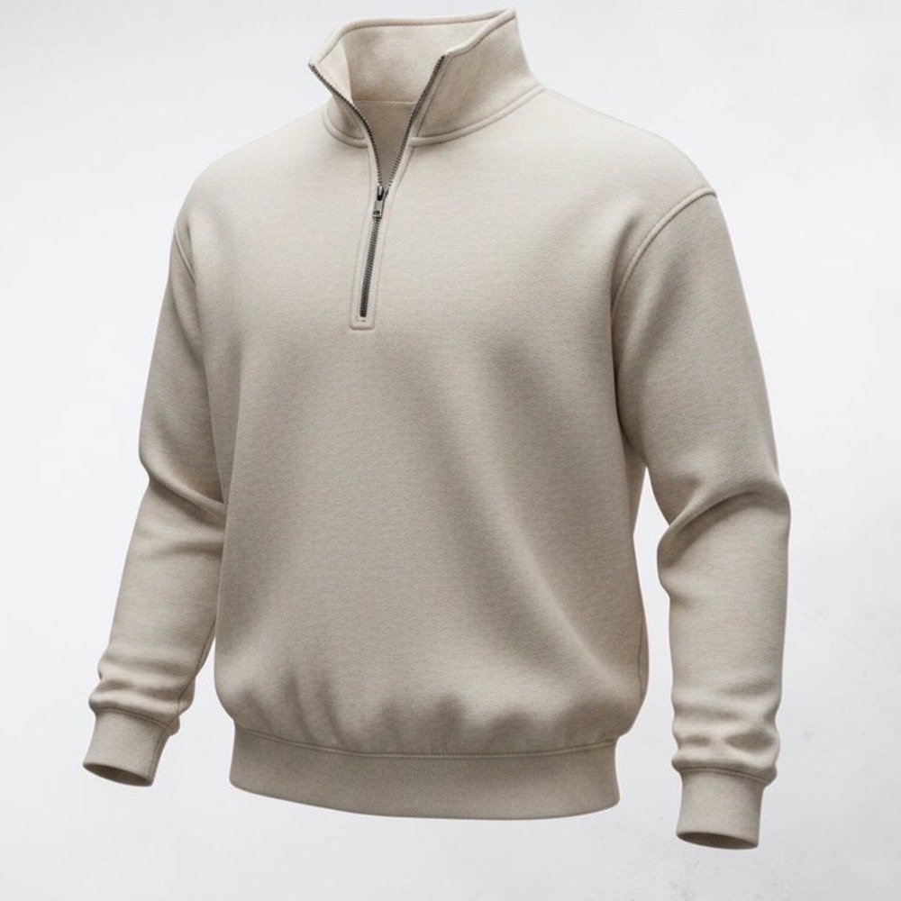 Universal Thread Oatmeal Heather Quarter Zip Sweatshirt Beige Fleece Pullover L